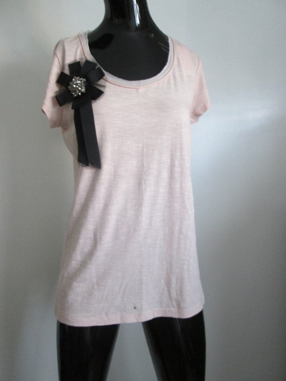 NWT LOFT 100% Cotton Soft Pink Scoop Neck Dramatic Bow Top